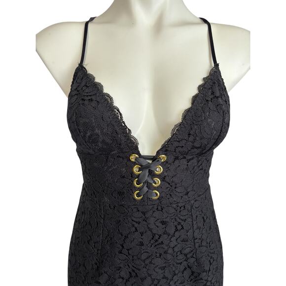 Victoria's Secret Black Lace Babydoll Dress Size Small Whimsigoth Goth Coquette - Picture 2 of 16